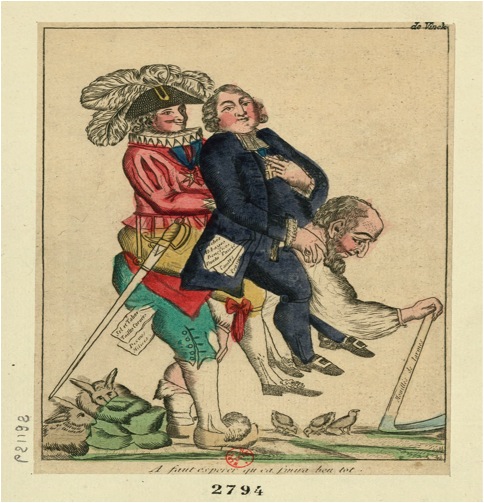 Figur 1. Anonym: A faut esperer qu ca finira ben tot [Vi må håbe det snart slutter], farvet radering. Paris, 1789.